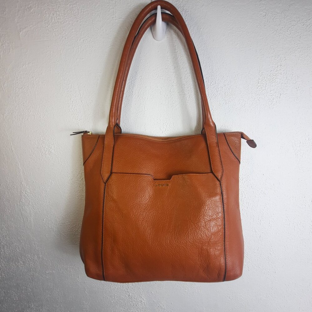 LODIS Sierra Brown Pebbled Leather Travel Shoulder Bag Tote Purse 12"x14" Tan